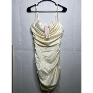 NEW Oh Polly All for You Lace Trim Satin Mini Dress Ivory Cream Size US 6